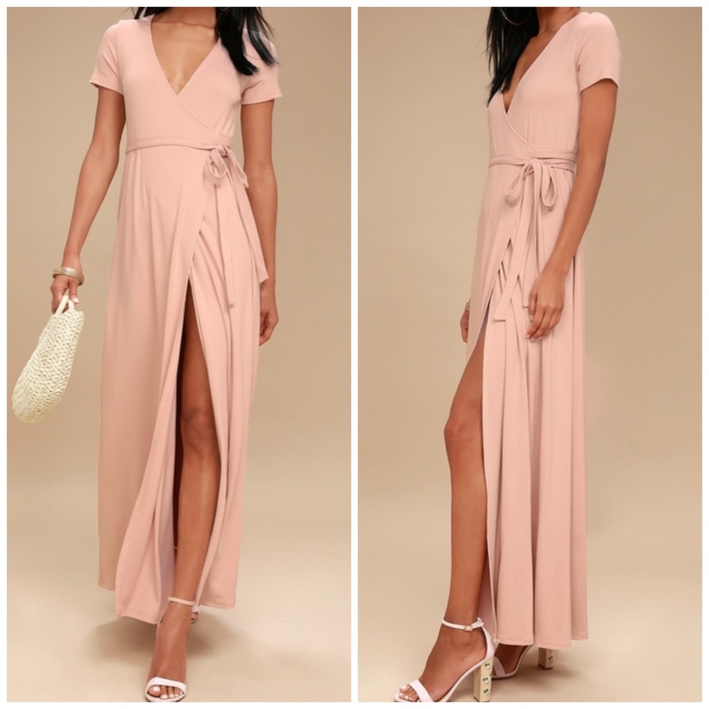 Lulu's Soft Pink Wrap High Low Dress